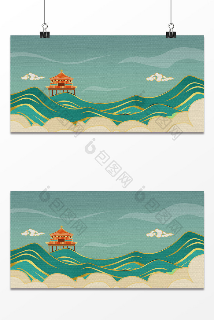 中式国潮山水刺绣肌理风景背景图