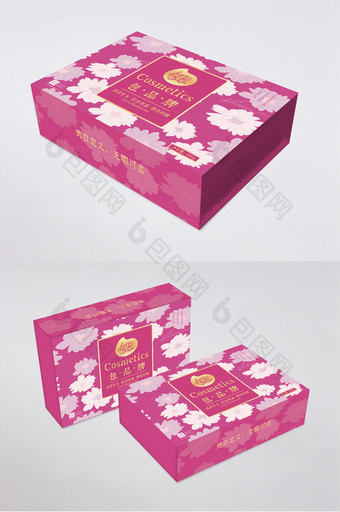 玫红色质感品牌化妆品新年包装礼盒图片
