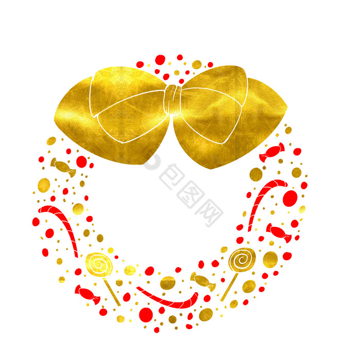 红金蝴蝶结花环圣诞装饰图片