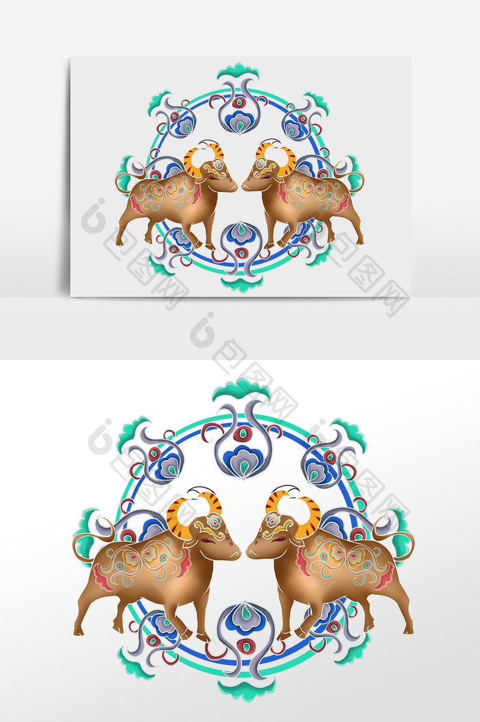 古典刺绣牛年花纹饰纹