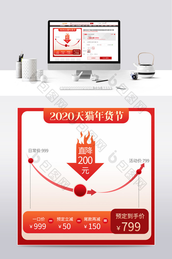 2021年货节红色活动促销价格曲线主图