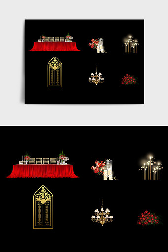 红金色金属中式风格婚礼元素图片