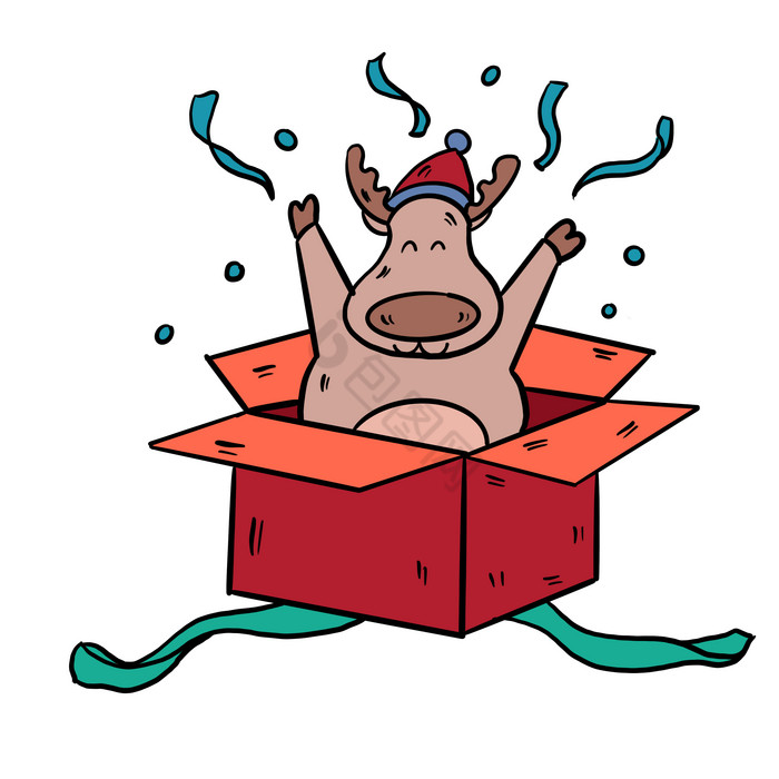 圣诞礼盒中圣诞麋鹿