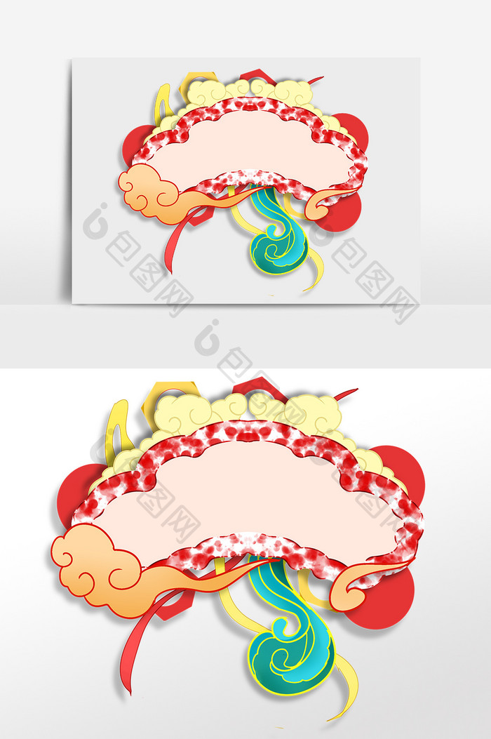 春节国潮祥云扇形边框