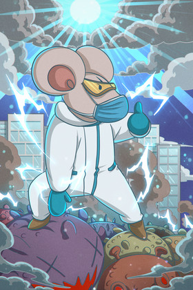 风热血鼠医生抗疫插画