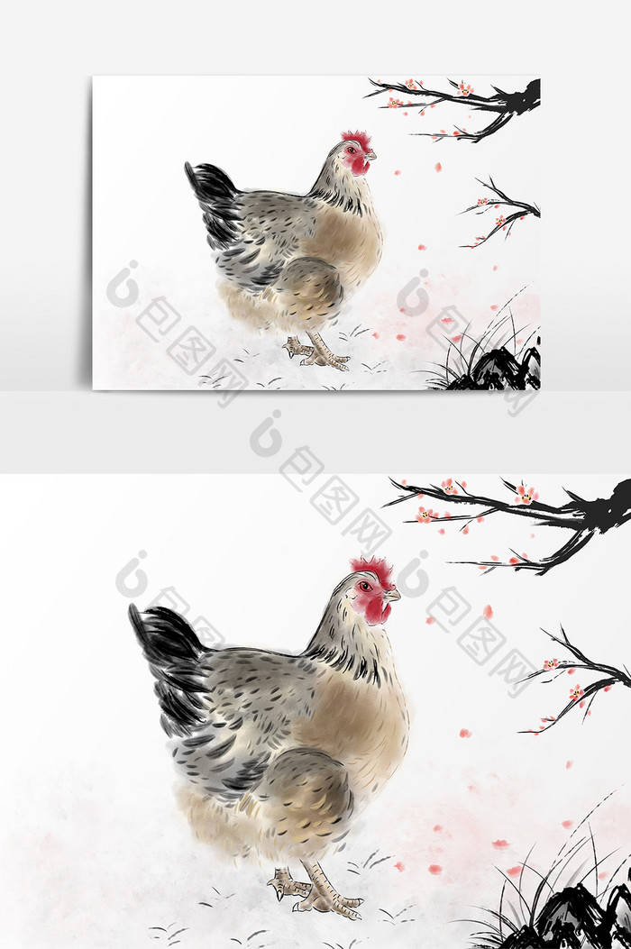 写意色彩水墨动物鸡年形象元素