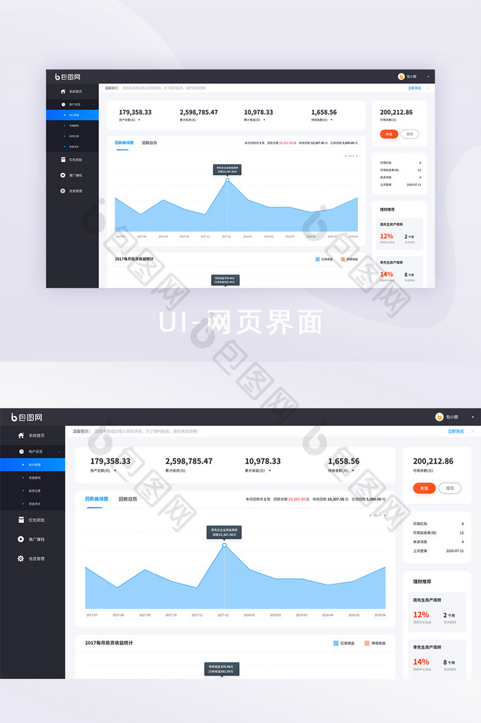 深色导航金融理财系统中后台数据网页界面