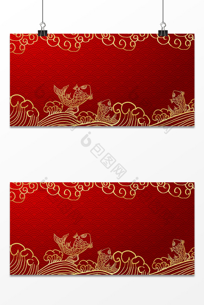 红色复古中国风鎏金祥云线条背景