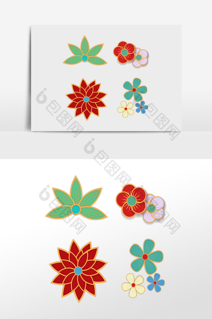 金边新年春节花朵剪纸图片模板 包图网