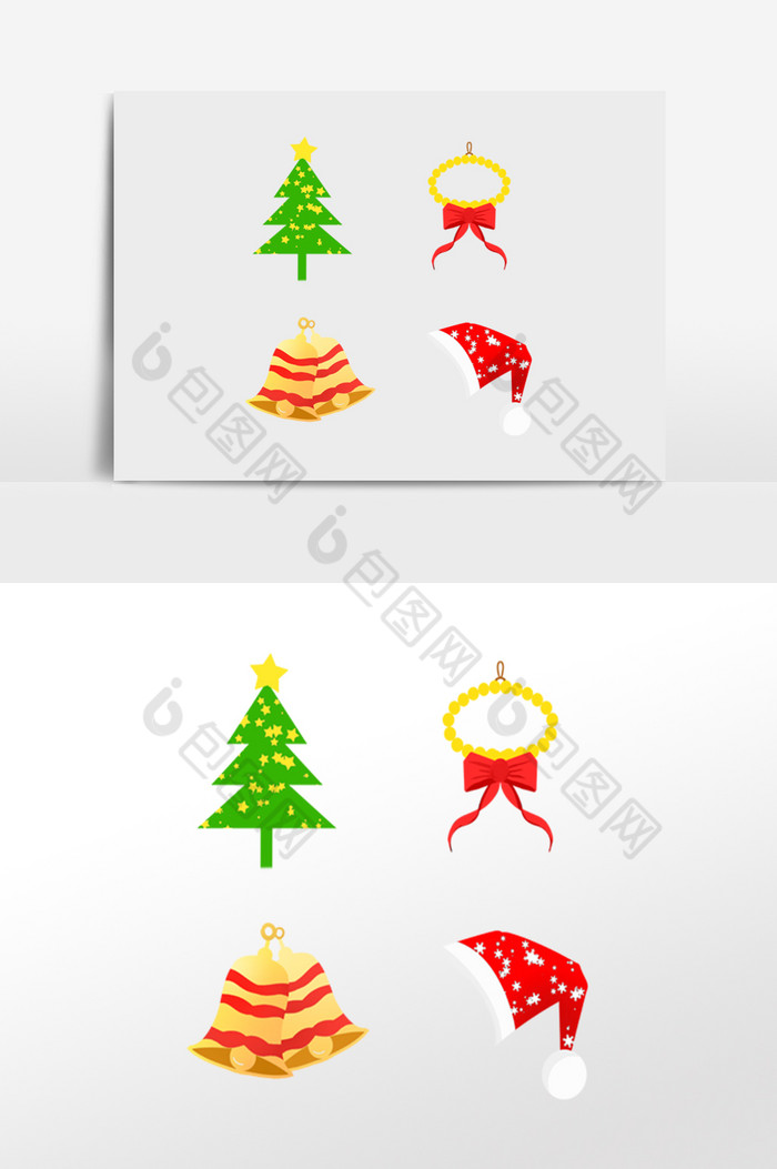 圣诞树铃铛帽子剪影贴纸图片图片