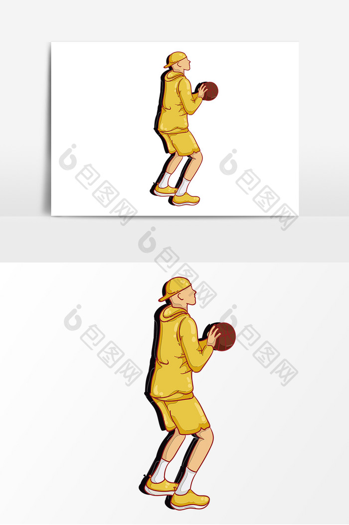 漫画风手绘篮球男孩打篮球