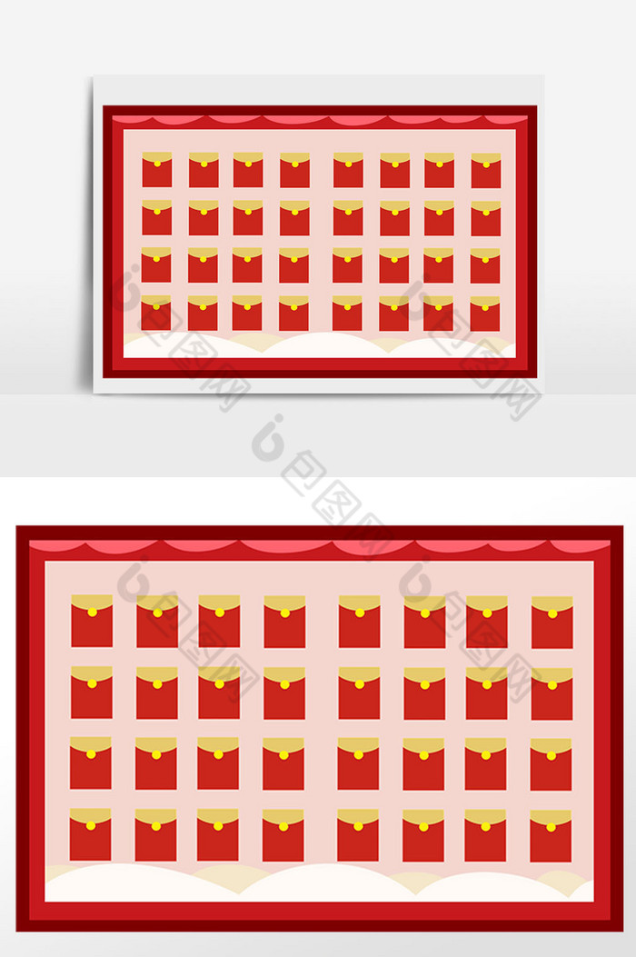 红色喜庆红包墙插画元素