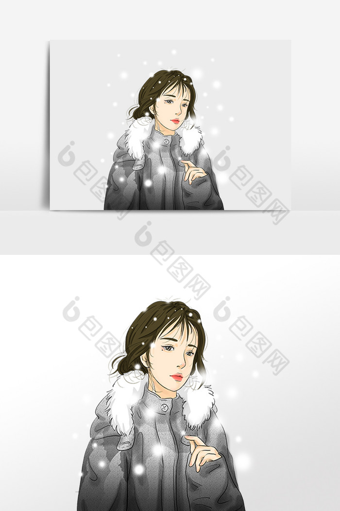 冬季大寒美女插画