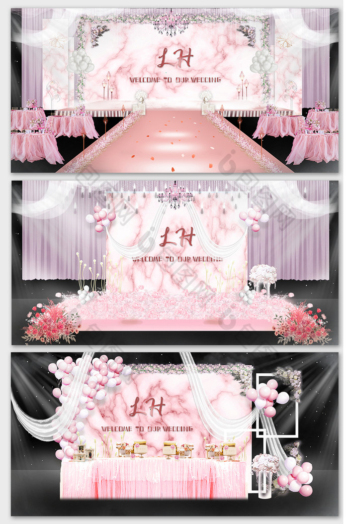 粉色小清新淡雅现代婚礼效果图图片图片