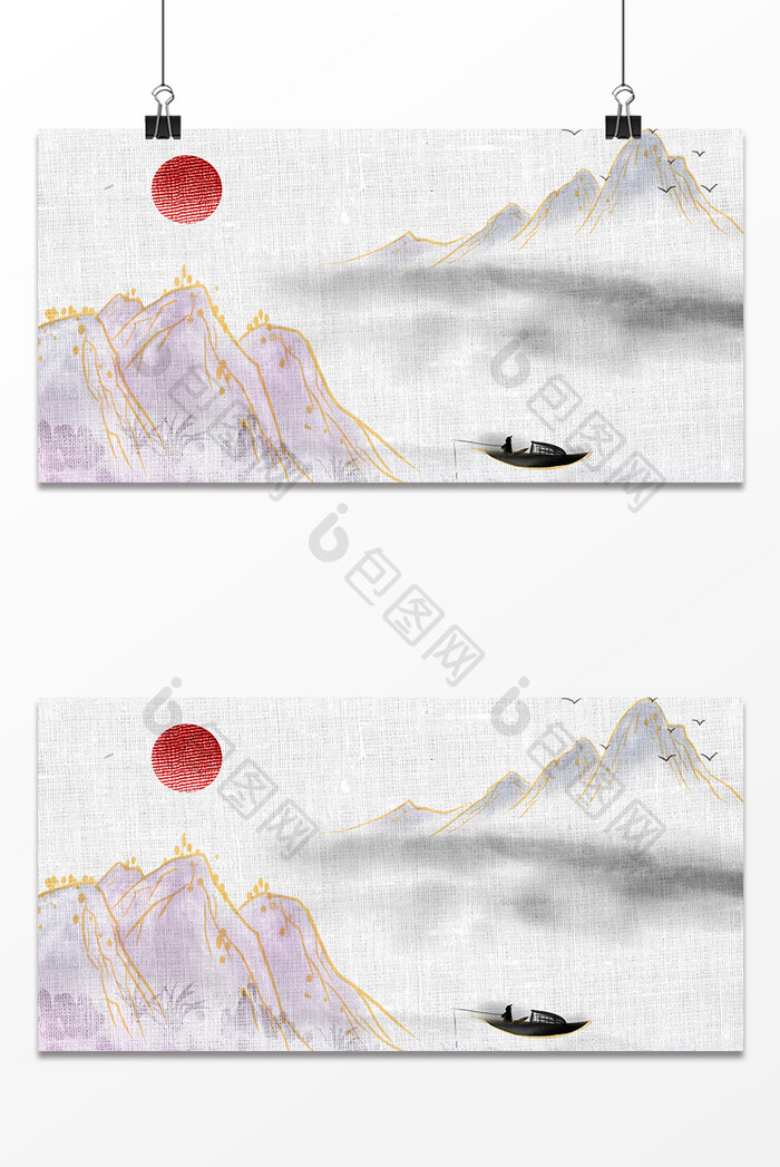 中国风山水纹理刺绣背景