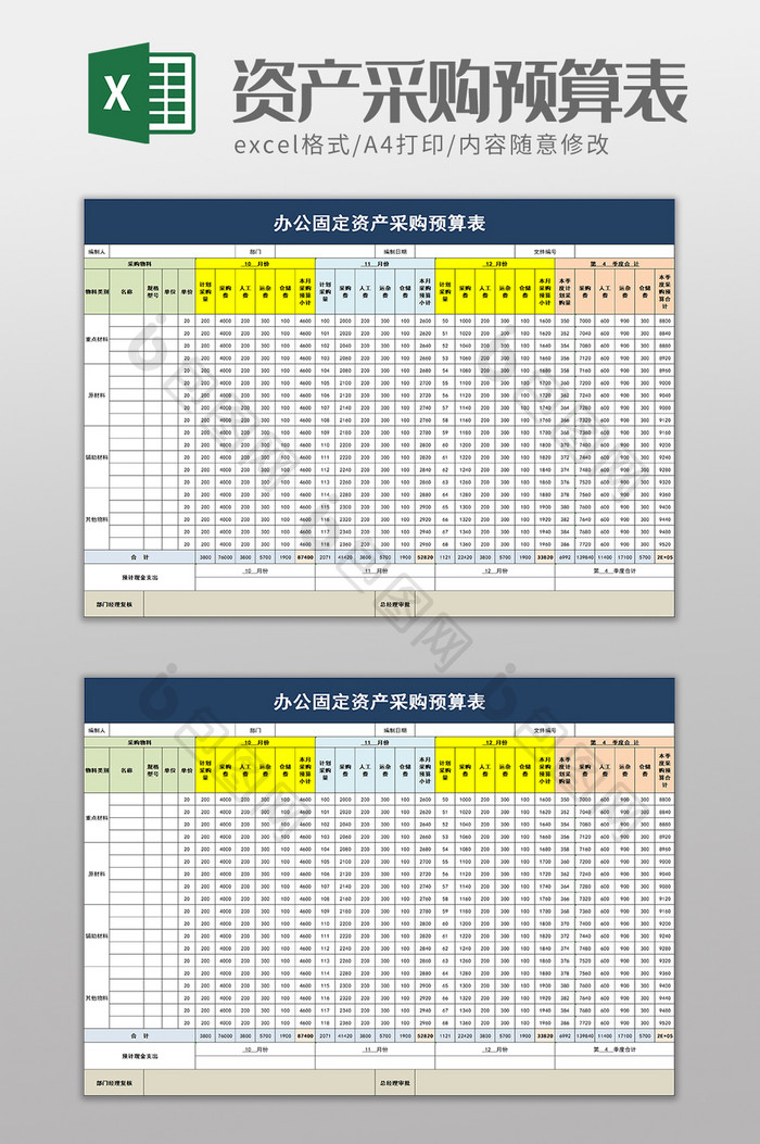 办公固定资产采购预算表excel模板