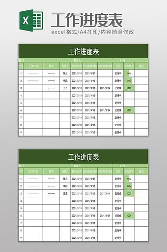 工作进度表excel模板图片