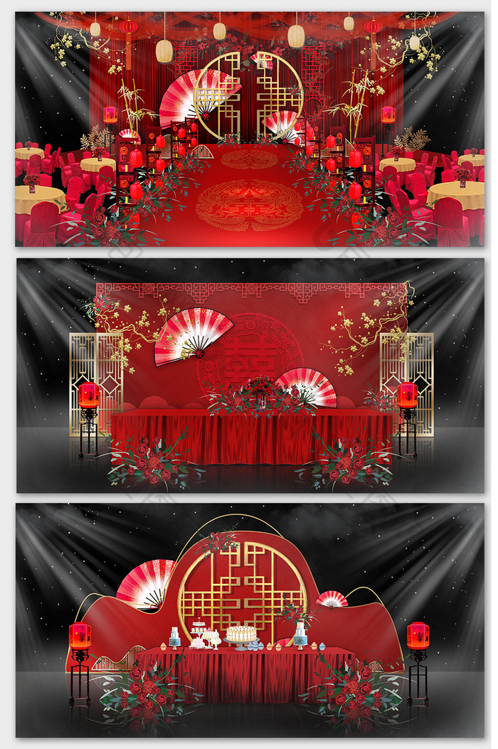 大气喜庆红色新中式婚礼效果图图片图片