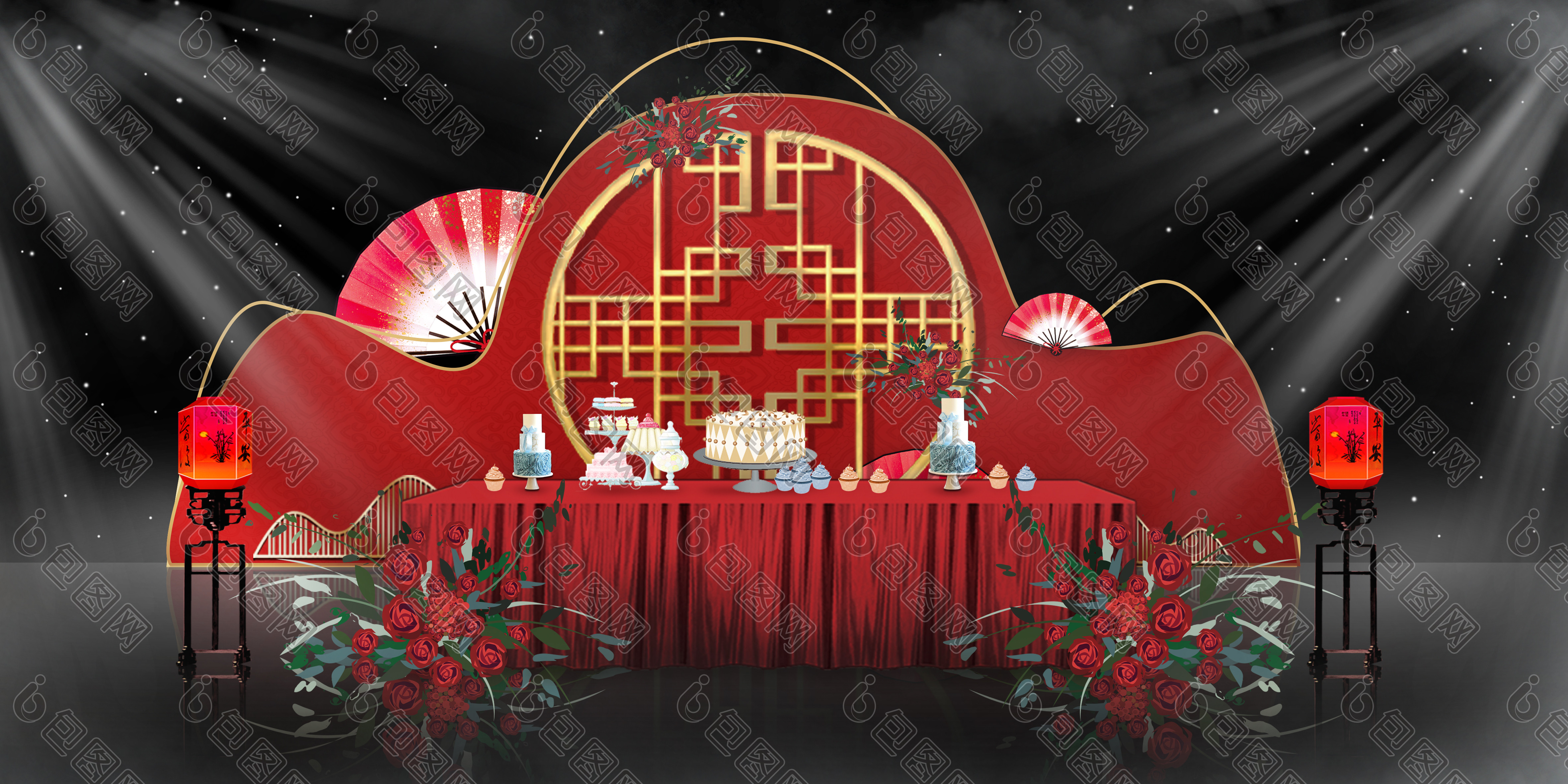 图包图网提供精美好看的大气喜庆红色新中式婚礼效果图素材免费下载
