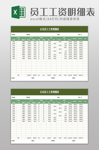 员工工资明细表excel模板图片