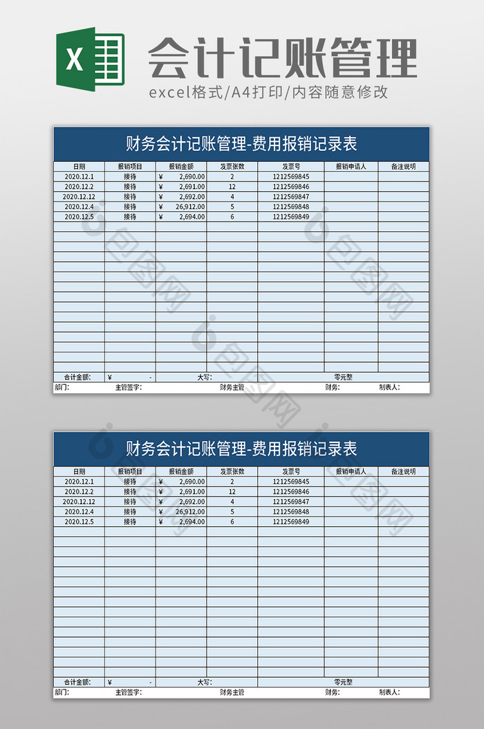 财务会计记账管理excel模板