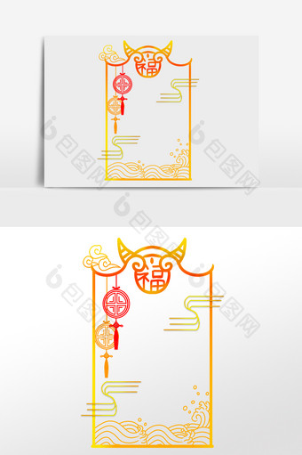 黄色牛年底纹红灯笼装饰图片