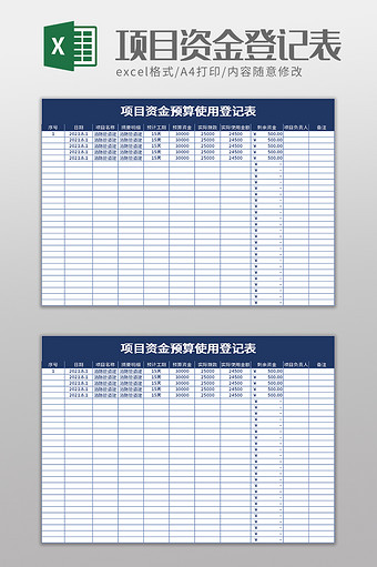 项目资金预算使用登记表excel模板图片