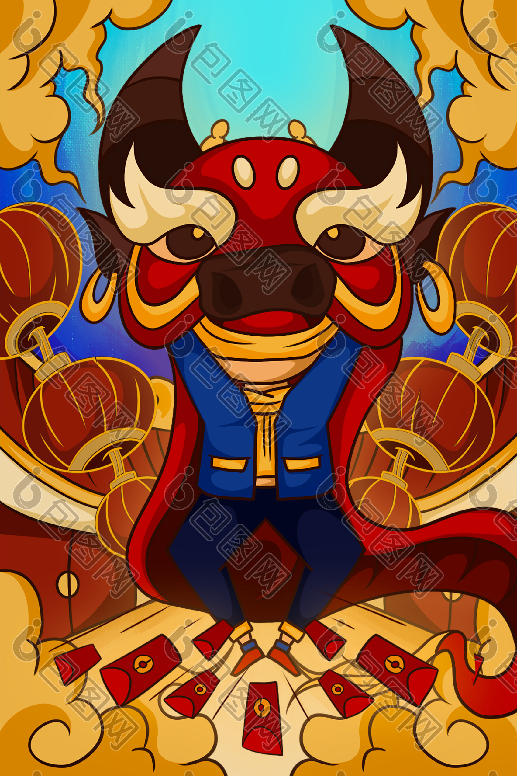 新年春节红包牛年年画图片