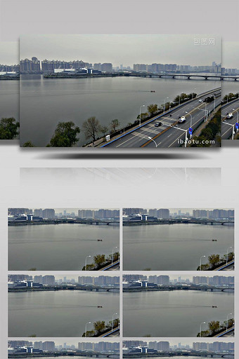 大气武汉南湖大道拱形桥车流航拍图片