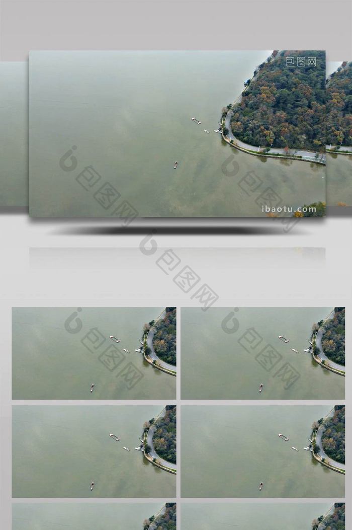大气武汉南湖湖边停靠行驶的小船航拍