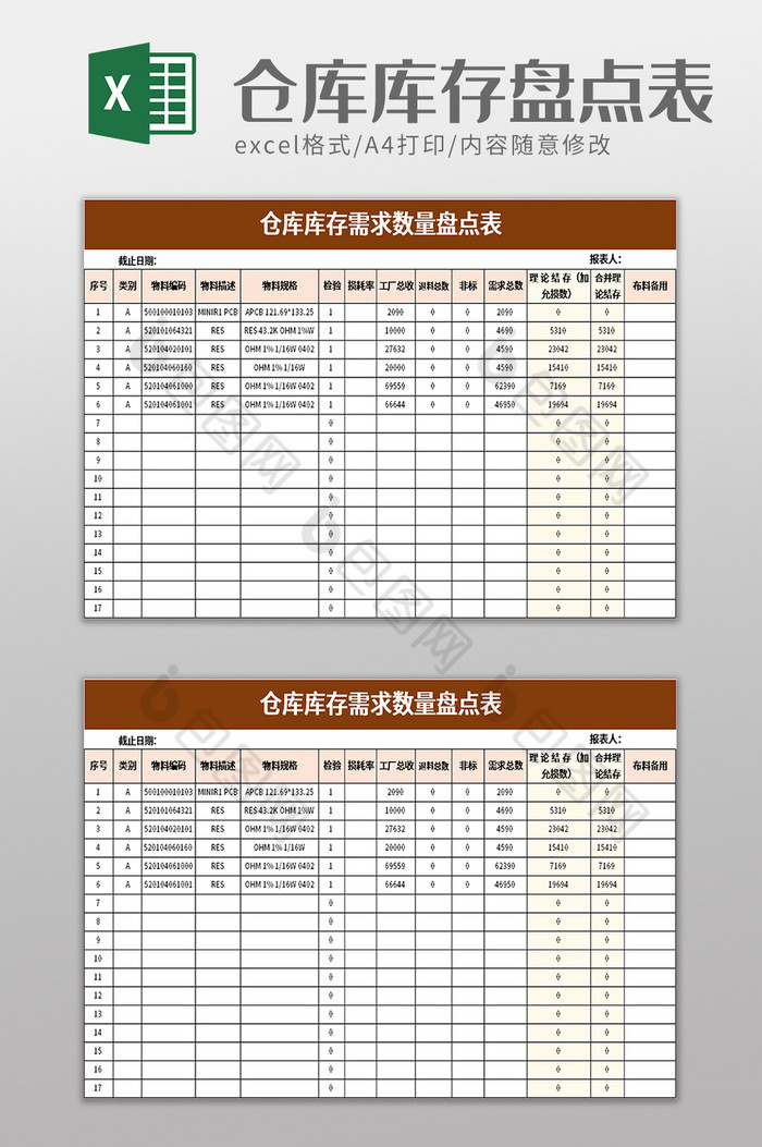 仓库库存需求数量盘点表excel图片图片