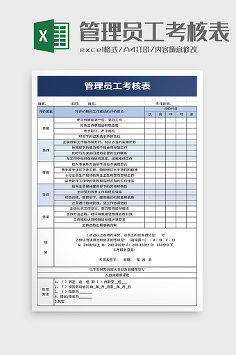 企业管理员工考核表excel模板图片