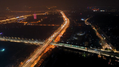 航拍夜景延时南京城墙集庆门交通枢纽