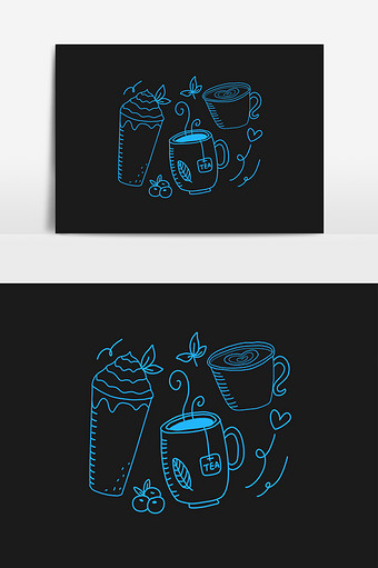 蓝色线描冬季热饮奶茶