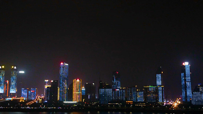 航拍南昌城市夜景灯光秀移动延时摄影