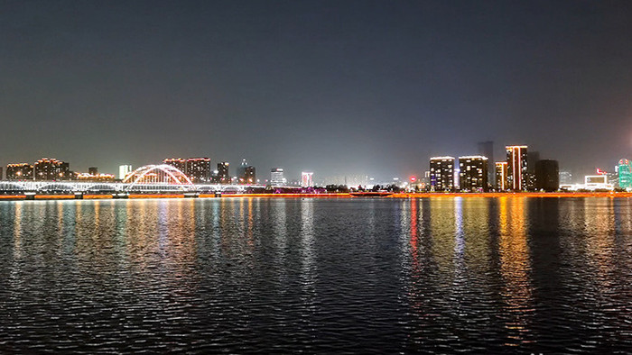 实拍杭州钱塘江复兴大桥夜景延时摄影