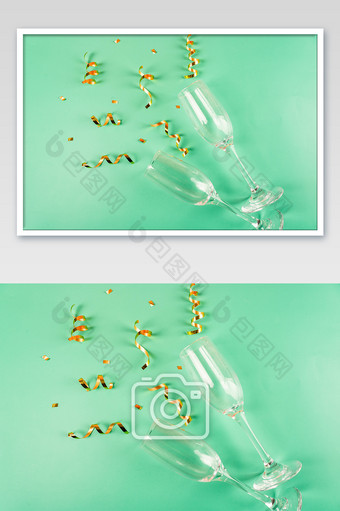 香槟酒黄丝带节日装饰图片