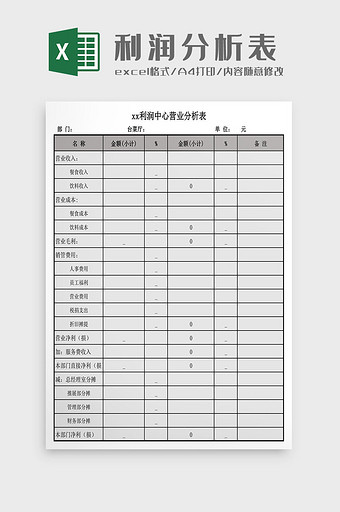 利润中心营业分析表Excel模板图片