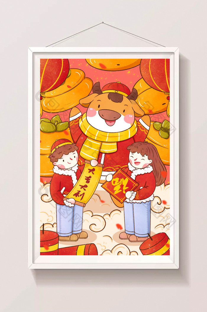 推荐新年拜年牛气冲天牛年大吉插画图片立即下载元宵节品尝汤圆的小人