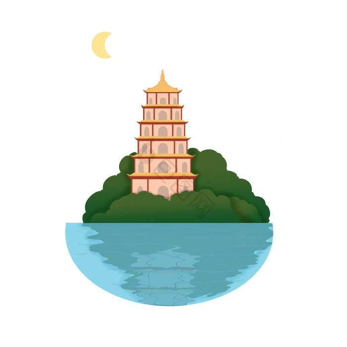 水墨古风古塔png下载-包图网