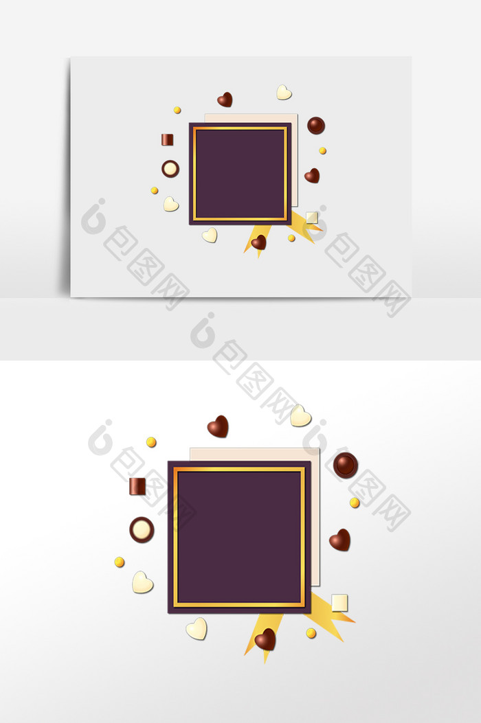 情人节巧克力丝带方形卡片