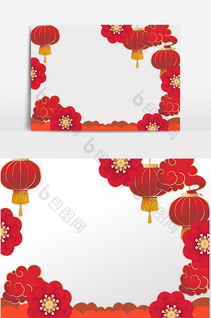 新年春节红金梅花灯笼边框