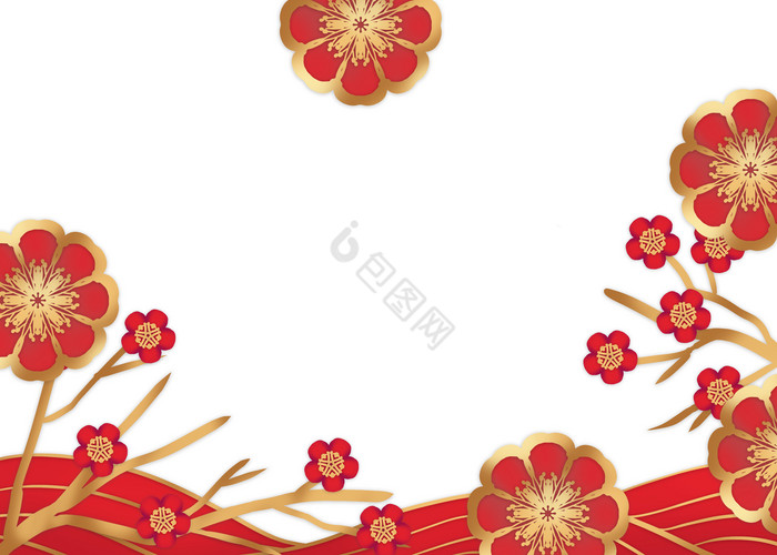 新年春节红金梅花边框图片