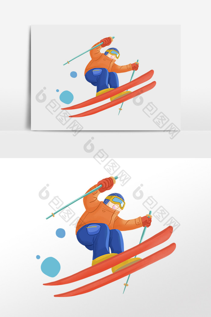 卡通冬季滑雪人物