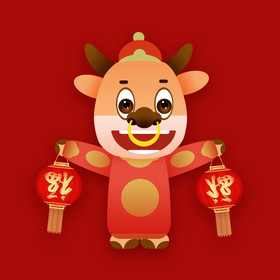红金色喜庆牛年卡通牛福到了动图gif