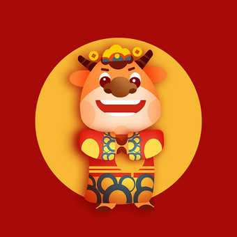 红金色喜庆牛年拜年卡通牛动图gif