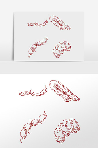 线描腊肉肉肠腊制品