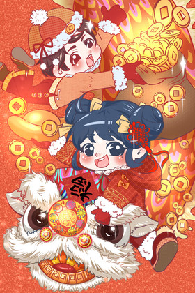 春节发财插画