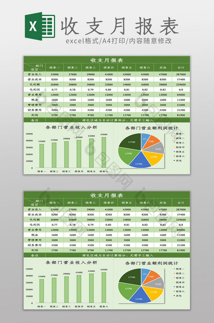 收支月度报表Excel模板