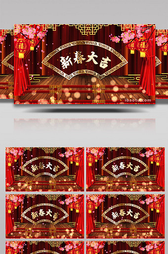 传统古典新春大吉喜庆红金粒子舞台AE模板图片